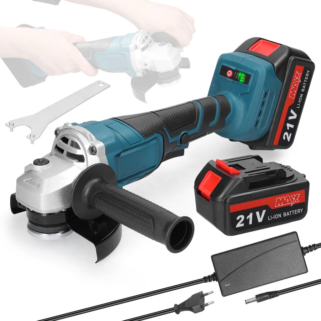 Akku Winkelschleifer, bürstenloser Motor, Typ 125 Winkelschleifer, mit 2 Batterien und Adapter, zum Schneiden Polieren Keramikfliesen Holz Stein S...