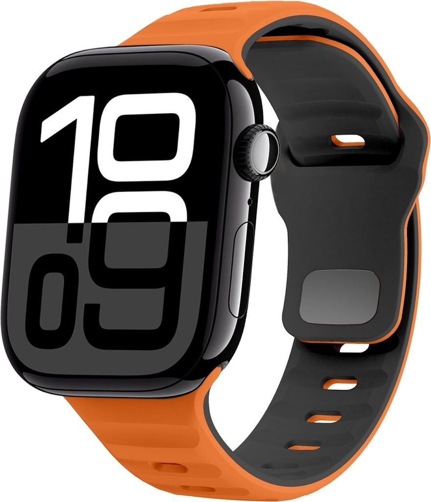 Für Apple Watch Series 11 10 46mm / 9 8 7 45 / 6 SE 5 4 44mm Silikon Wellenstruktur Armband Orange / Schwarz