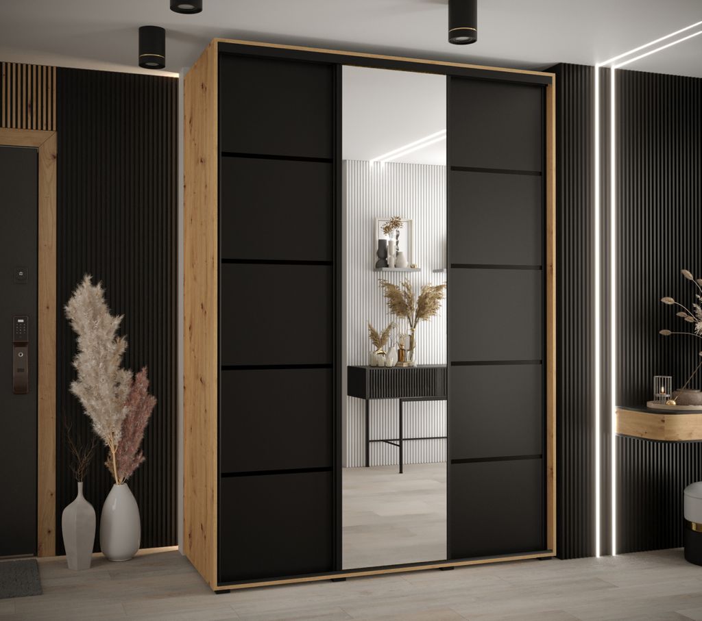 Kleiderschrank ASIRI 5 - 170/60 cm, Eiche handwerklich / schwarz / schwarz