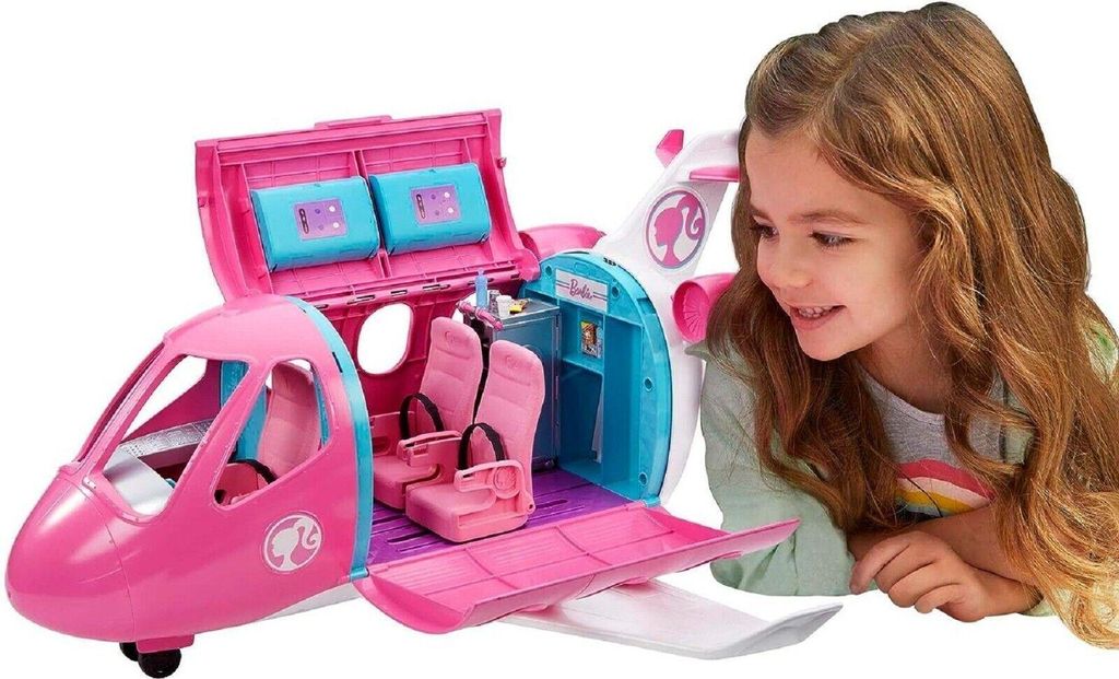Barbie Puppen Fahrzeug Dream Plane Barbie Flugzeug Zubehör bewegliche Räder ohne Puppe / Anziehpuppe Barbiehaus ab 3 Jahren, mit Zubehör The Movie
