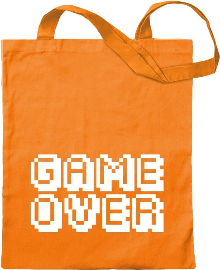 Kiwistar - Baumwolltasche - mandarin - GAME OVER Pixel Schrift - Tragetasche Stoffbeutel Umhängetasche langer Henkel