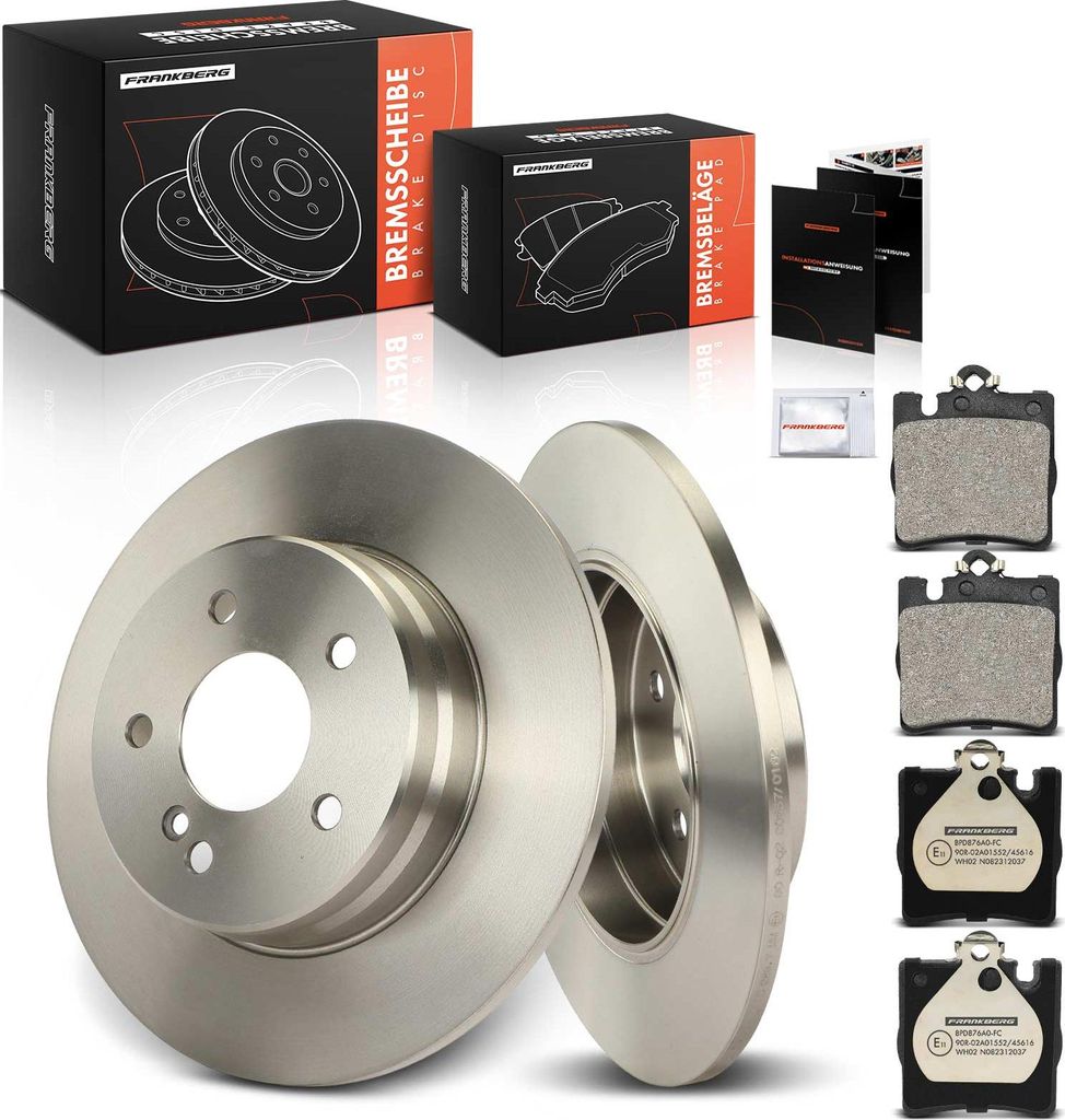 Frankberg 2x Bremsscheiben 4x Bremsbeläge Hinterachse für Mercedes-Benz W203 CL203 S203 CL203 C209 A208 A209 W210 R171