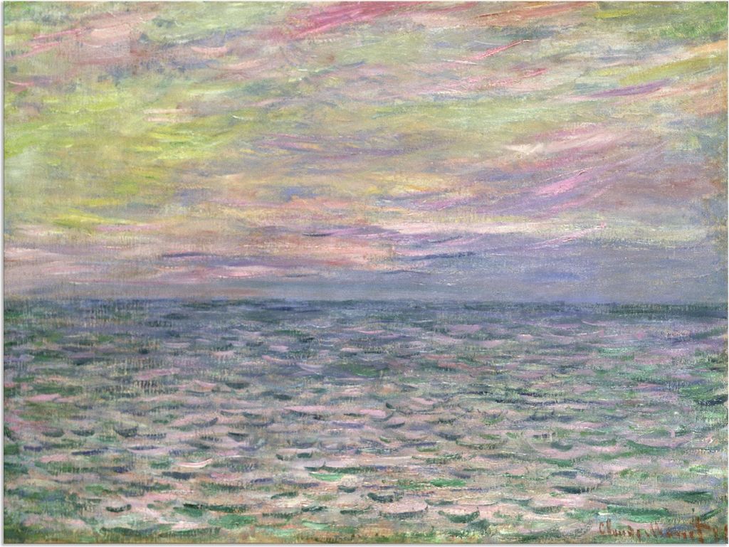 ARTland Wandbild Alu für Innen & Outdoor Sonnenuntergang über dem Meer Pourville Größe: 80x60 cm
