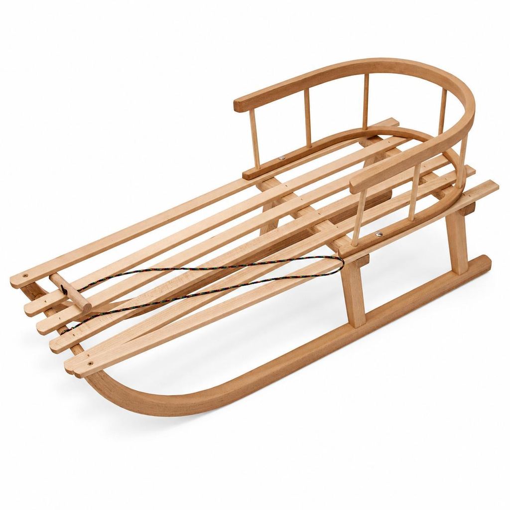 Holzschlitten für Kinder mit Rückenlehne Rodelschlitten Produktbild 