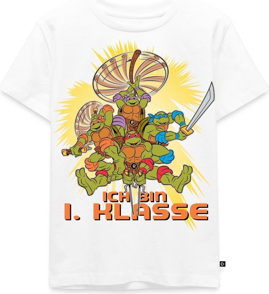 Spreadshirt Teenage Mutant Ninja Turtles Einschulung Kinder Premium T-Shirt, 110/116 (4 Jahre), Weiß