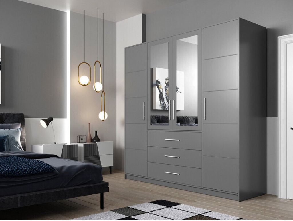 Šatní skříň 196 cm se zrcadlem OFELIA D4 - grafit Obrázek produktu 