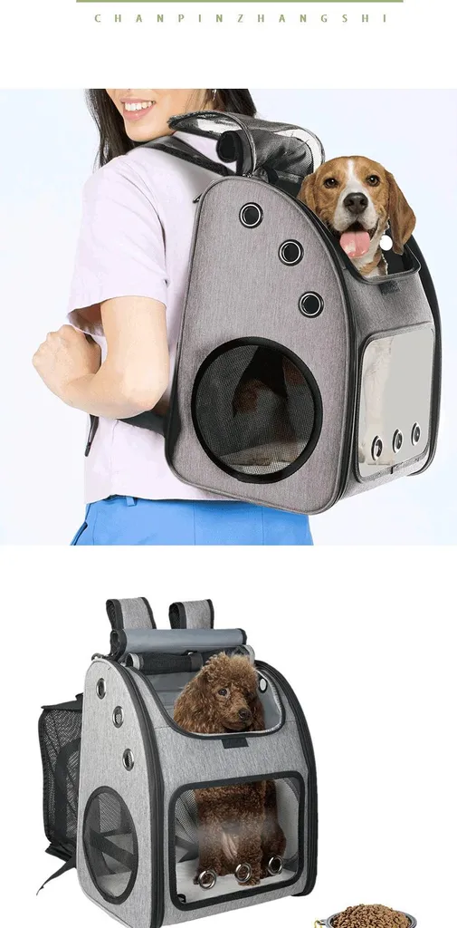 Sac de voyage 3 en 1 pour chien et chat, gris, avec brosse pour 10kg max - 11