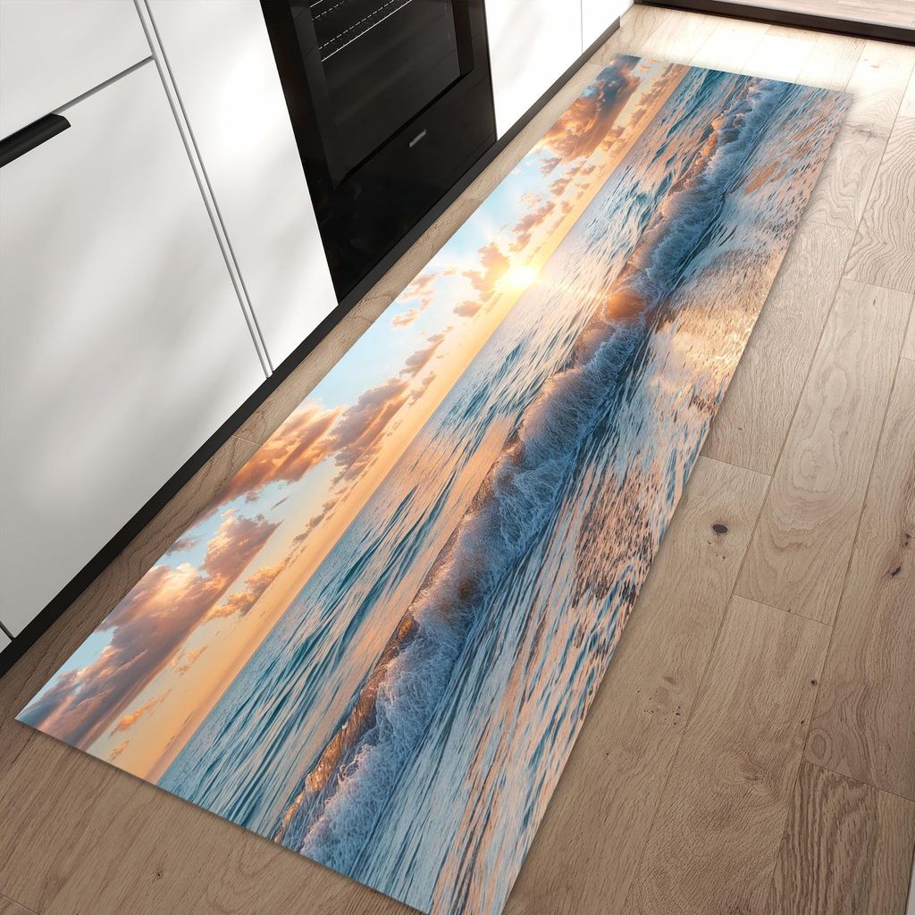 Küchenteppich 80x250cm rutschfest & abwischbar PVC Läufer - Strand Sonnenuntergang