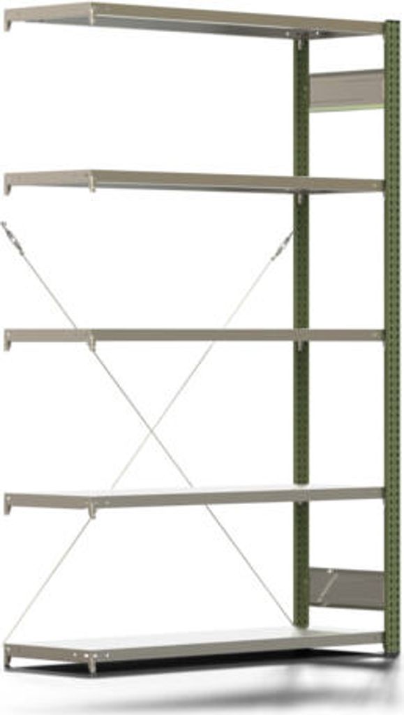 Fachbodenregal mit Tiefenriegel - 250 kg - 2.000 x 1.285 x 400 mm (HxBxT) - Anbauregal - Rahmen resedagrün - Böden verzinkt - Steckregal