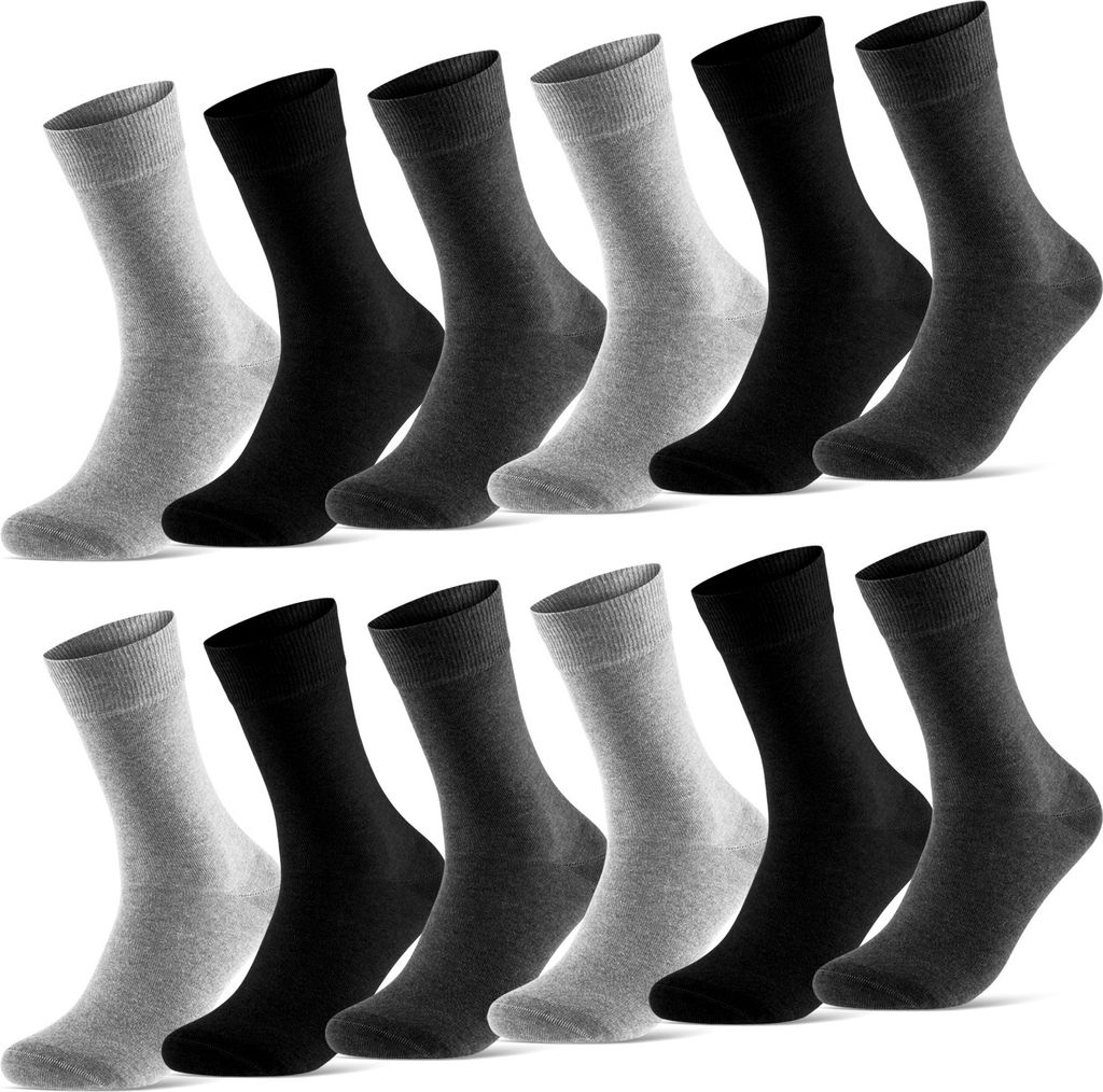 12 Paar Socken Damen & Herren Baumwollsocken mit Komfortbund Strümpfe Businesssocken - 70203T Graumix 43-46