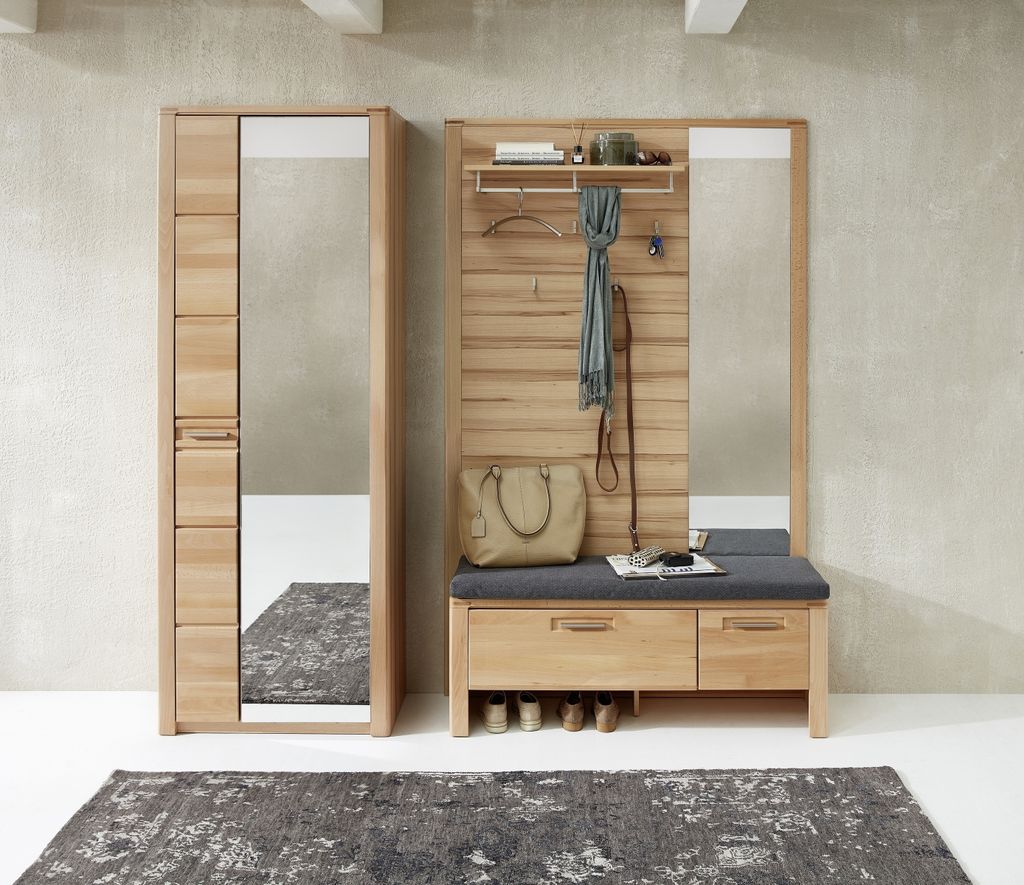 Garderoben-Set >Nature One< 3-teilig, soft-close,Kernbuche teilmassiv - 209x201x40cm (B/H/T)