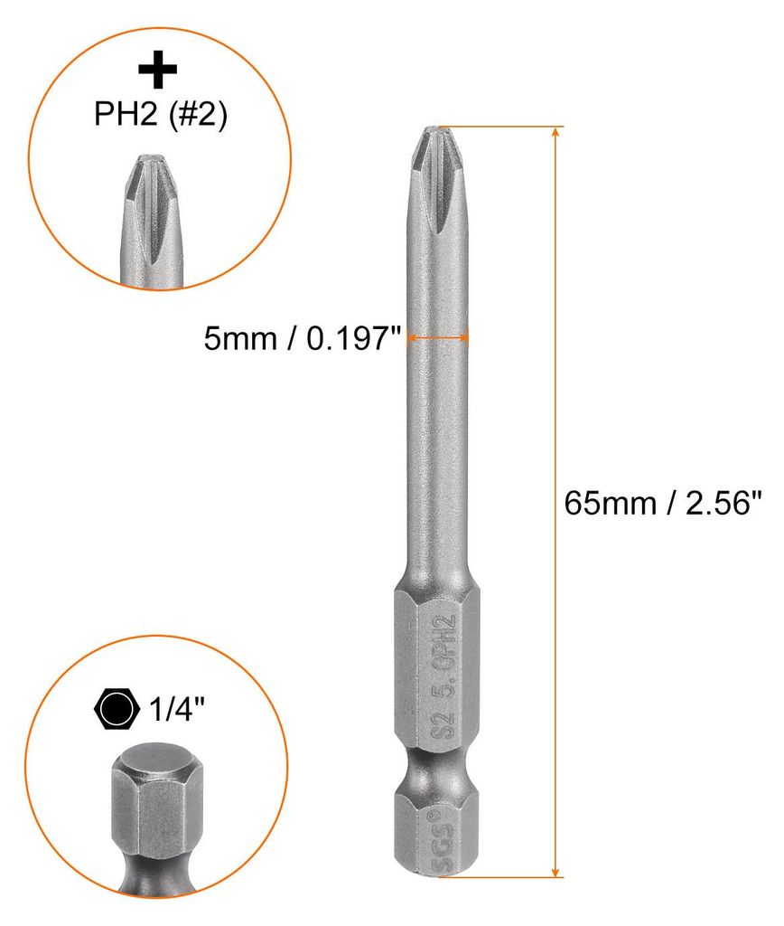 10 Stš¹ck PH2 Phillips Schraubendreher Bit Set mit 1/4" Sechskantschaft, 5mm Stab 65mm Lang Magnetische Kreuzkopf Bitsatz S2 Stahl Bohrer Elektro...