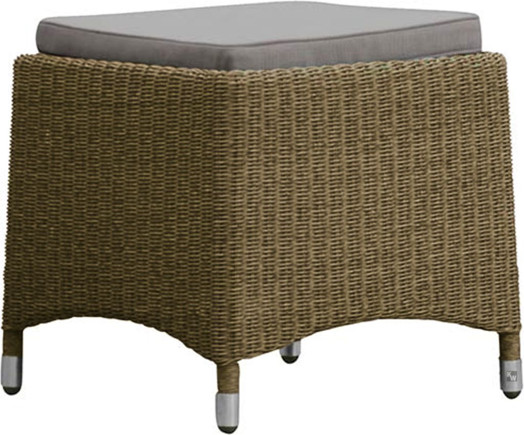 Fußhocker Polyrattan Geflechthocker, wetterfester Fußhocker Rattanoptik moderner Polyrattan Gartenhocker in Taupe