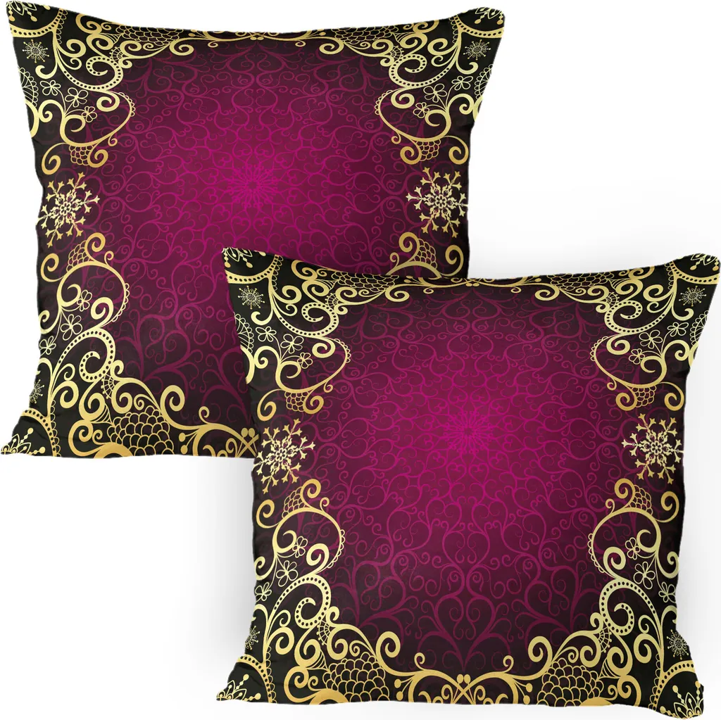 ABAKUHAUS Federe Mandala 80x80 Giallo Fucsia | Arredo Retrò Confezione da 2