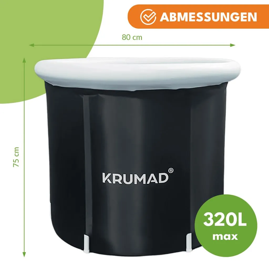KRUMAD Bac à glace 320L pliable en PVC robuste avec couvercle et valve