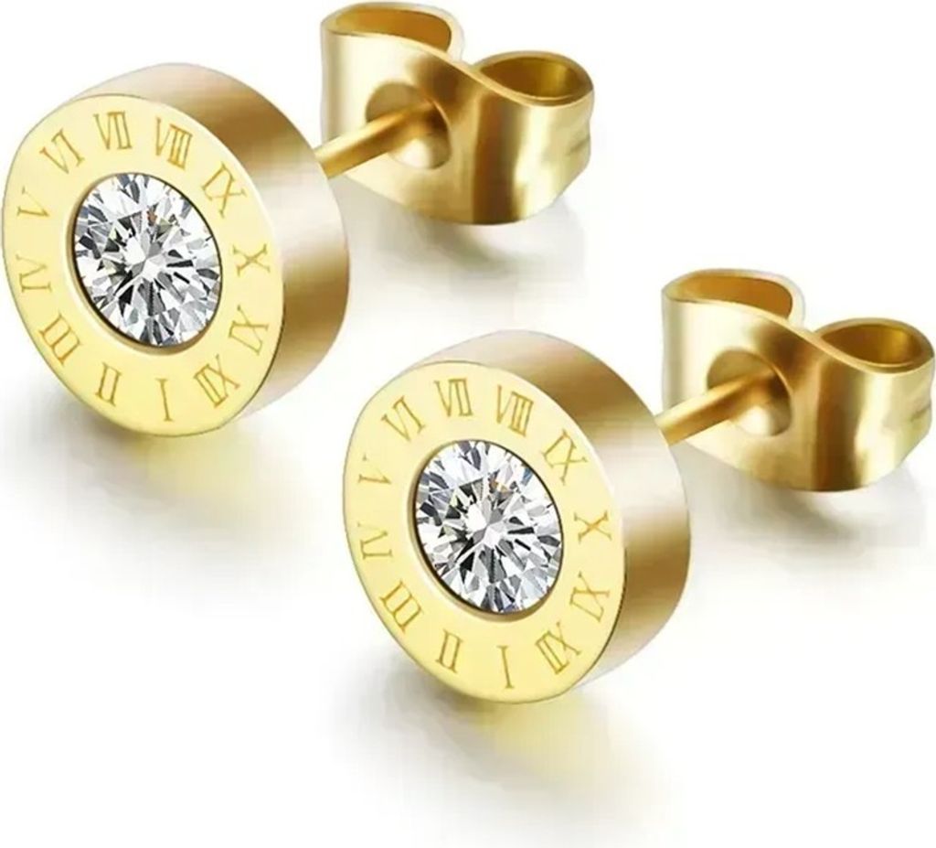 Kleine Ohrstecker Ohrringe römische Zahlen mit Edelstein Gold