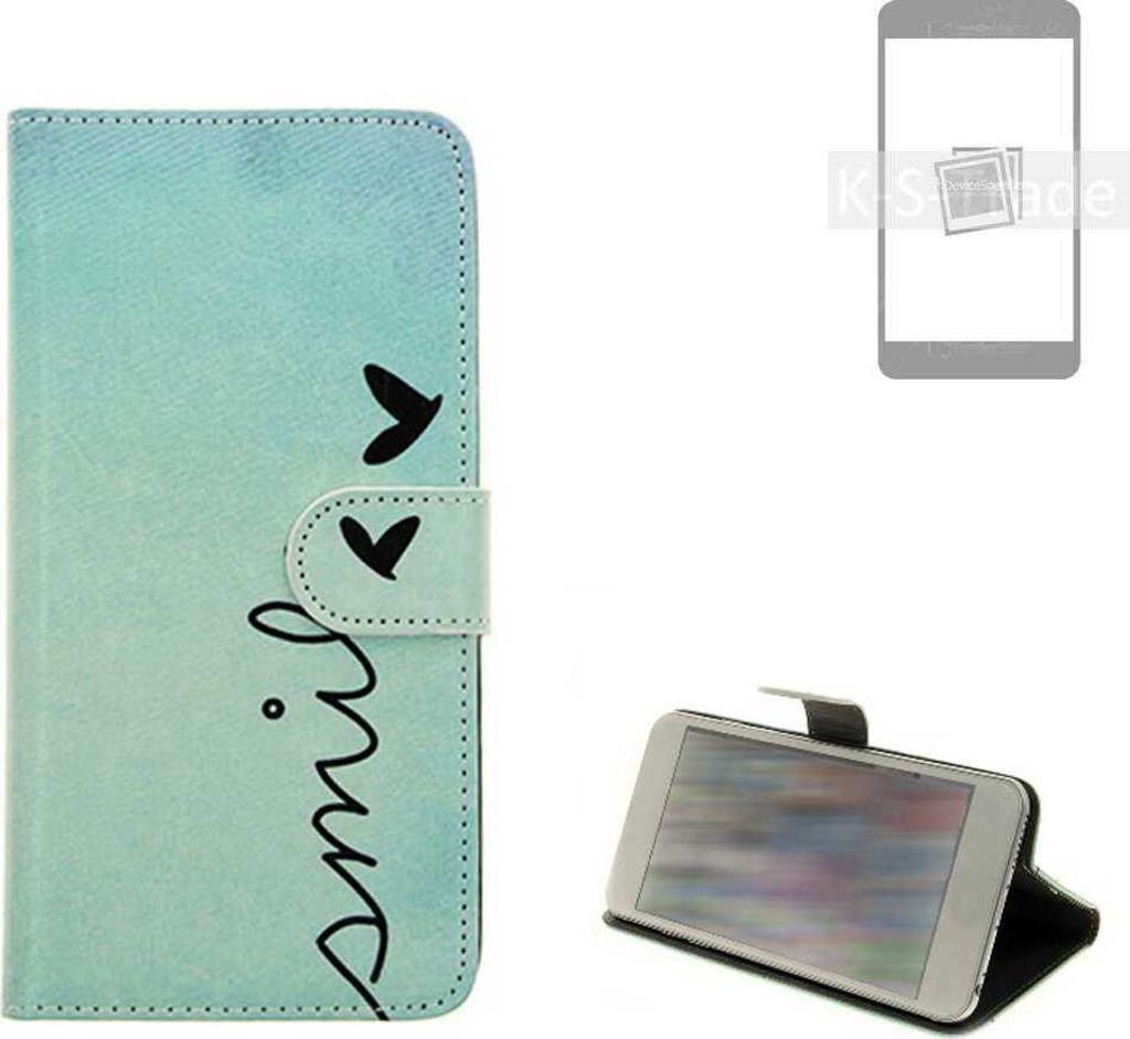 K-S-Trade Schutz Hülle Handy Hülle kompatibel mit Samsung Galaxy S22 Hülle Handyhülle cover bookstyle Etui Handyhülle ''smile'' türkis