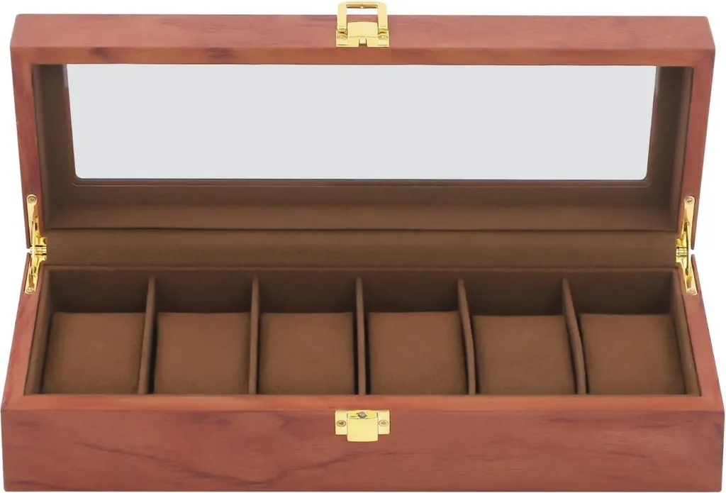 Coffret de rangement montres vintage 6 places intérieur velours marron