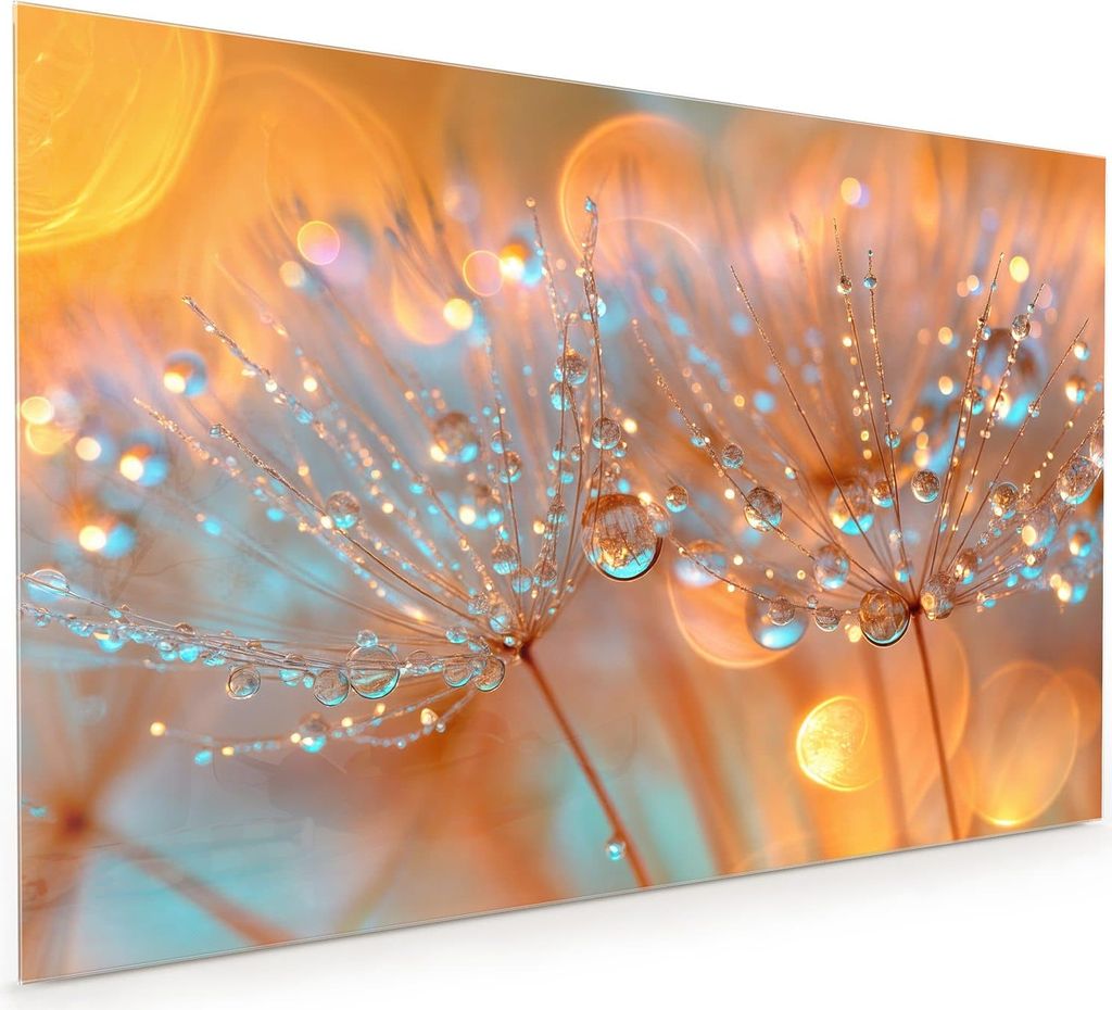 Küchenrückwand Spritzschutz Glas mit Motiv Pusteblumen Tropfen 40 x 40 cm
