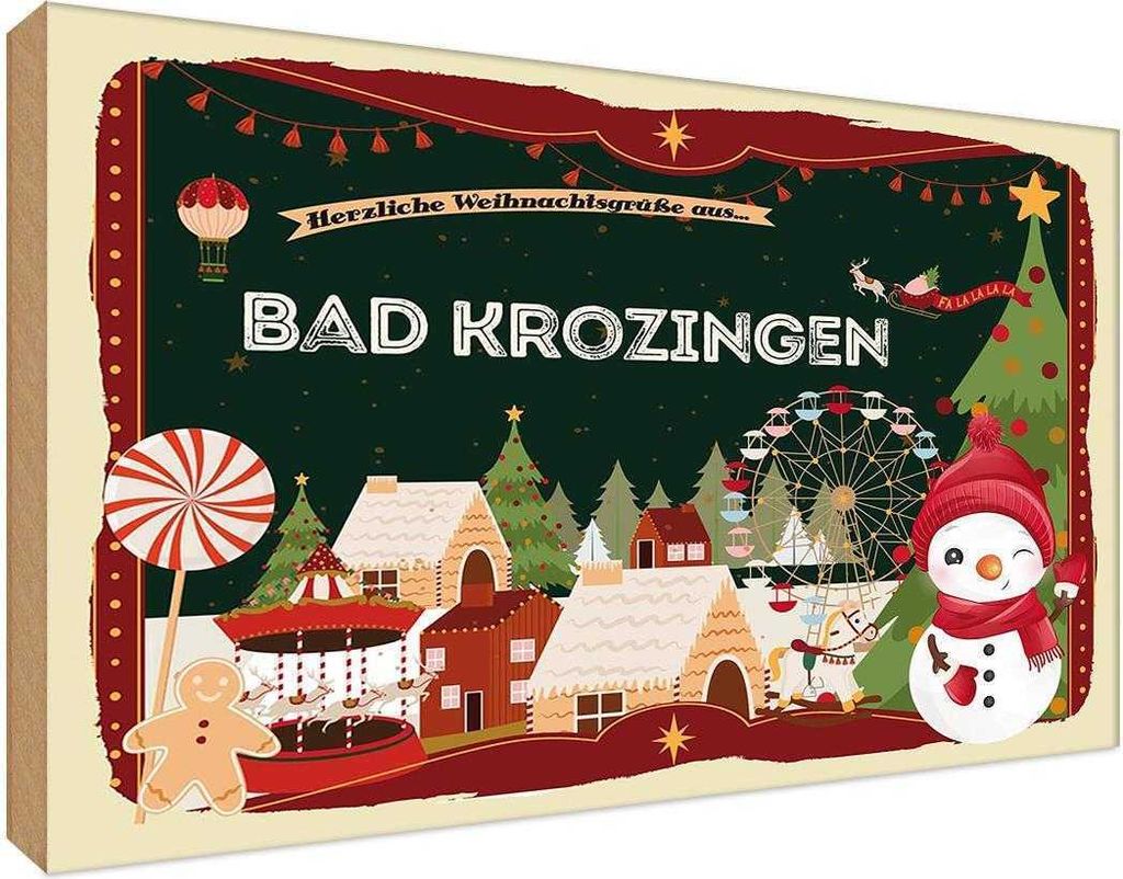 vianmo Holzschild 20x30 cm Weihnachten BAD KROZINGEN