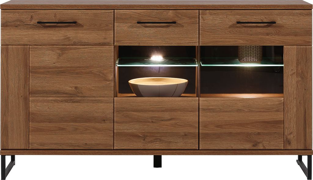 Furniture24 Kommode IVO IV4 Schrank Wohnzimmerschrank Sideboard mit 3 Türen und Led Beleuchtung