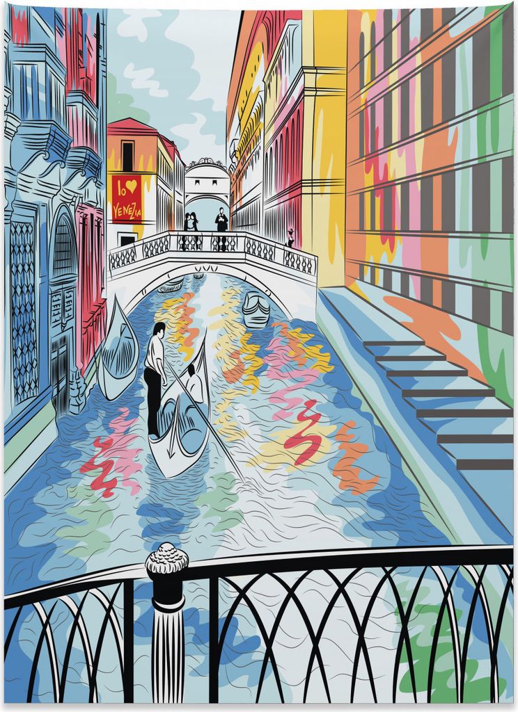 Abakuhaus Venedig Wandteppich, Bunte Skizzen-Brücke aus Weiches Mikrofaser Stoff Kein Verblassen Klare Farben Waschbar, 110 x 150 cm, Mehrfarbig