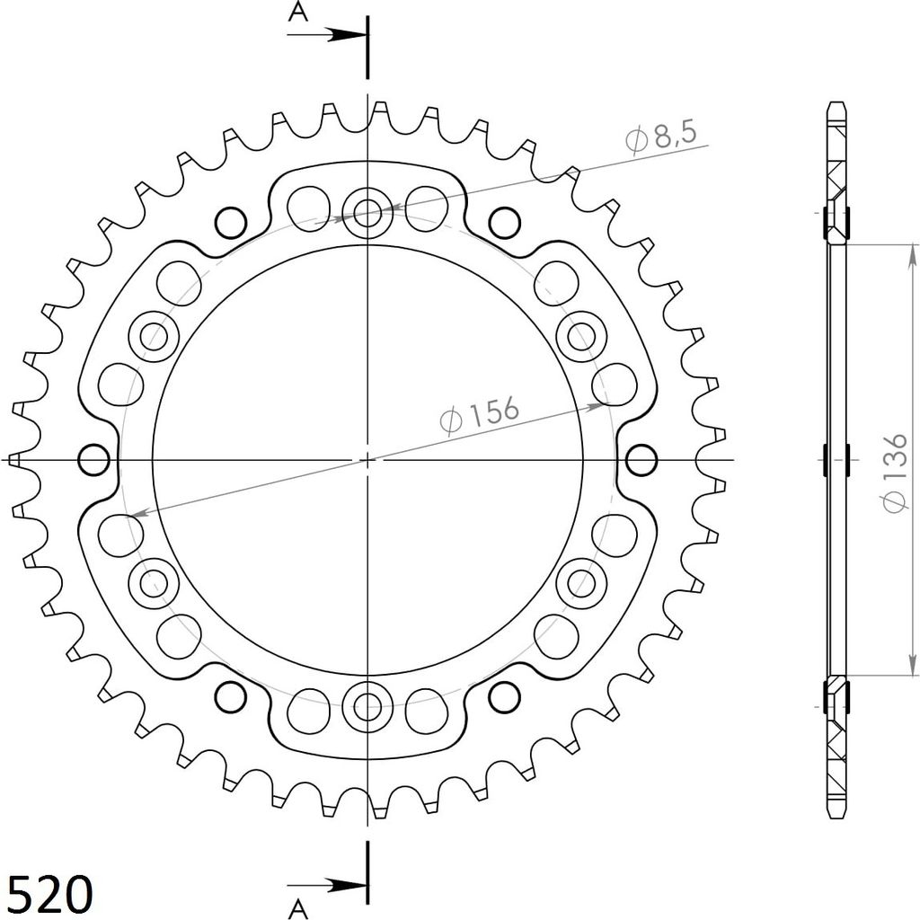 Stealth-Kettenrad Supersprox 520 - 43Z (gold) RST-1512:43-GLD|ID 136,0 LK 156,0 6-Loch