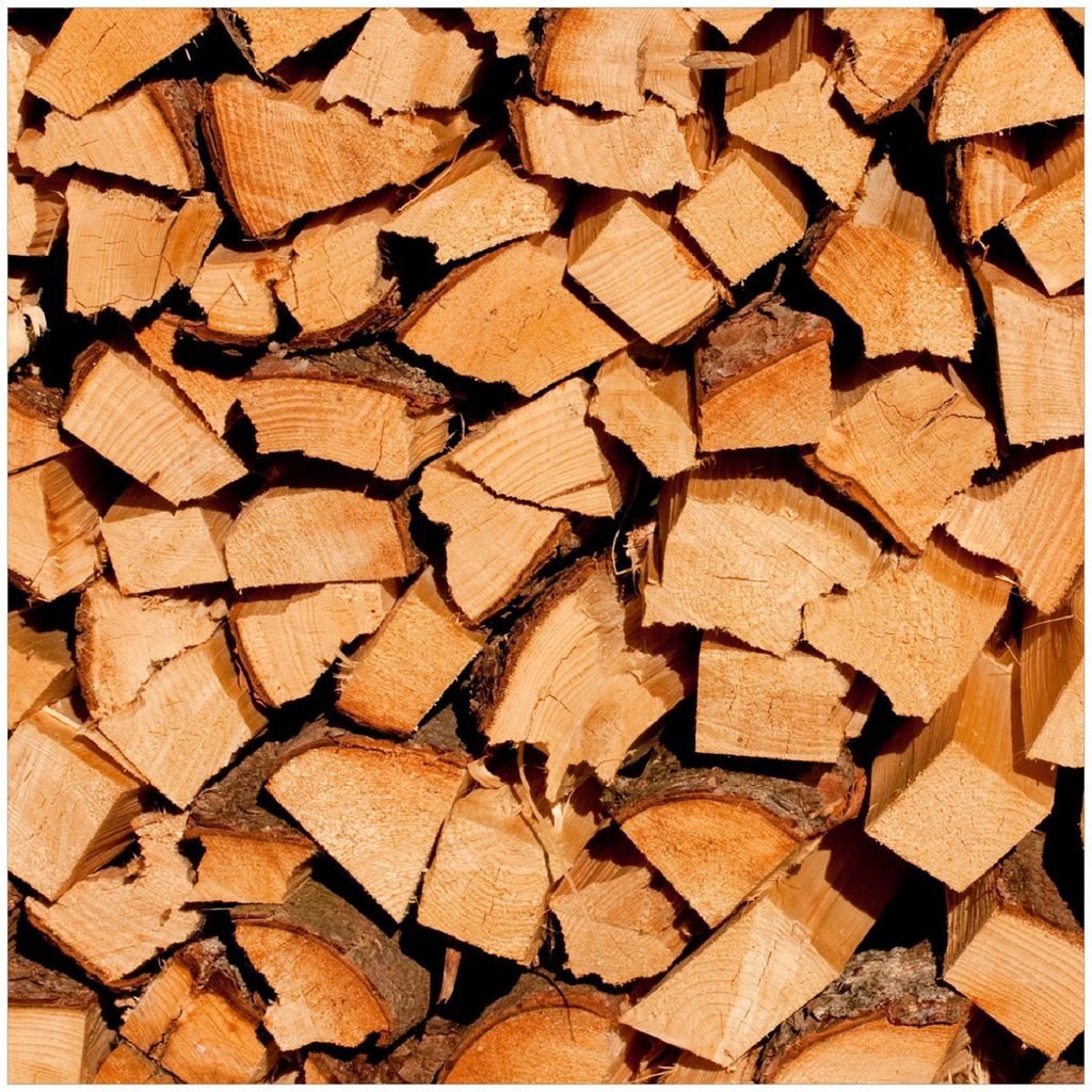 Wallario Memoboard Magnettafel aus Glas, Größe 50 x 50 cm, Motiv Holzstapel gehackt - Holzscheite für den Kamin