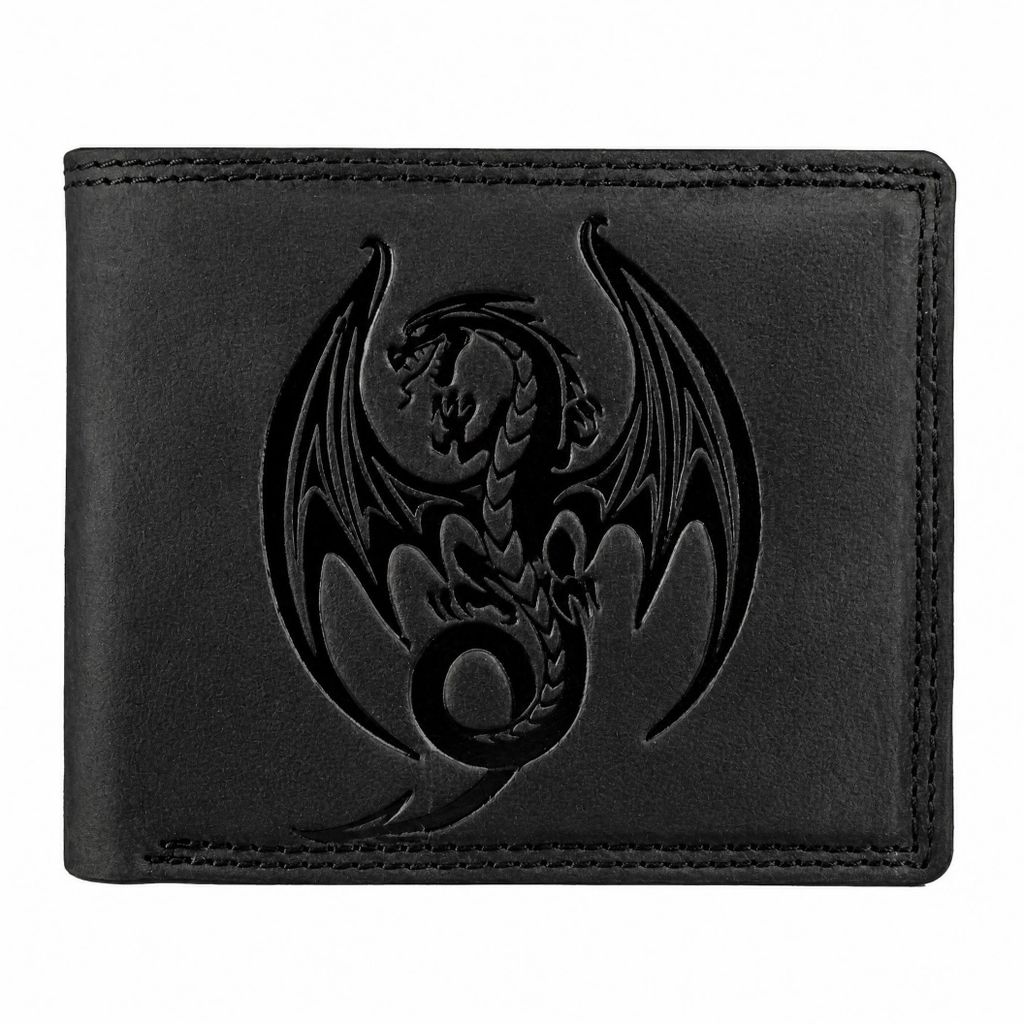 RFID Büffelleder Portemonnaie Echtleder Geldbörse Drachen Produktbild  KI-generiertes Bild
