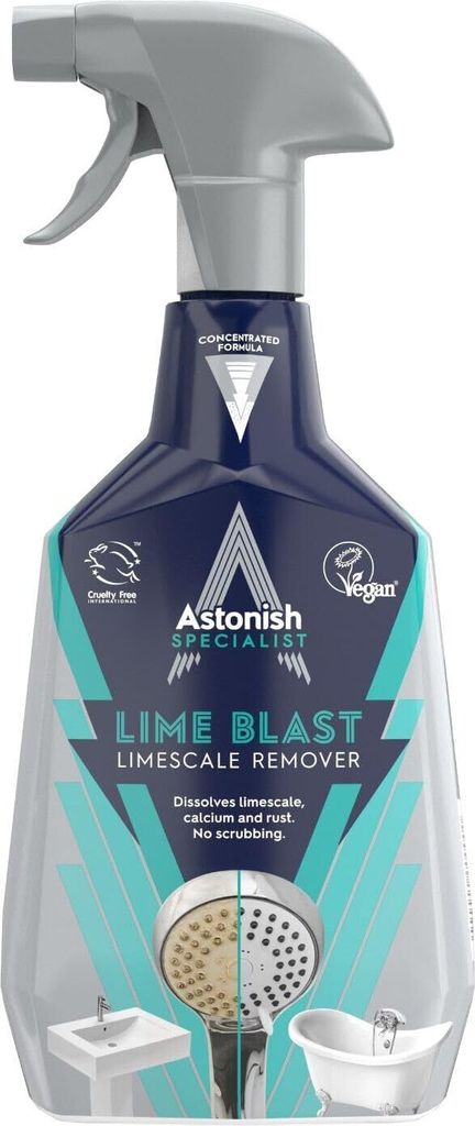 A bottle of Astonish Lime Blast Limescale Remover.