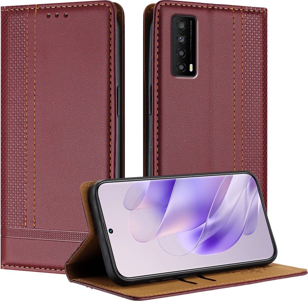 Handyhülle für TCL Stylus 5G Leder Flip Klappbare Schutzhülle mit Standfunktion Dunkelrot