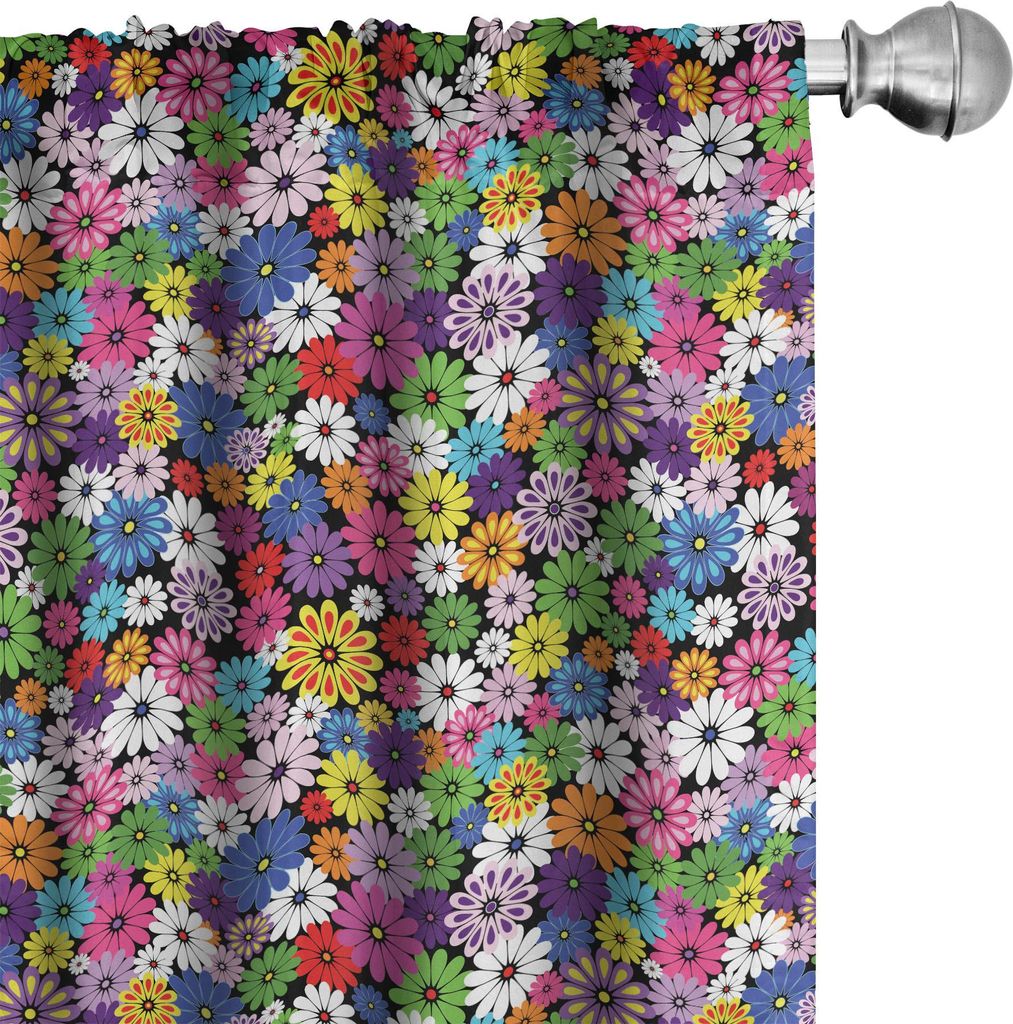 ABAKUHAUS Blume Vorhänge, Gardinen, Wiederholende Floral Gänseblümchen Wilde Blumen Motiven Bunte Zusammensetzung Muster, 2 Stück 75 x 225 cm, ...