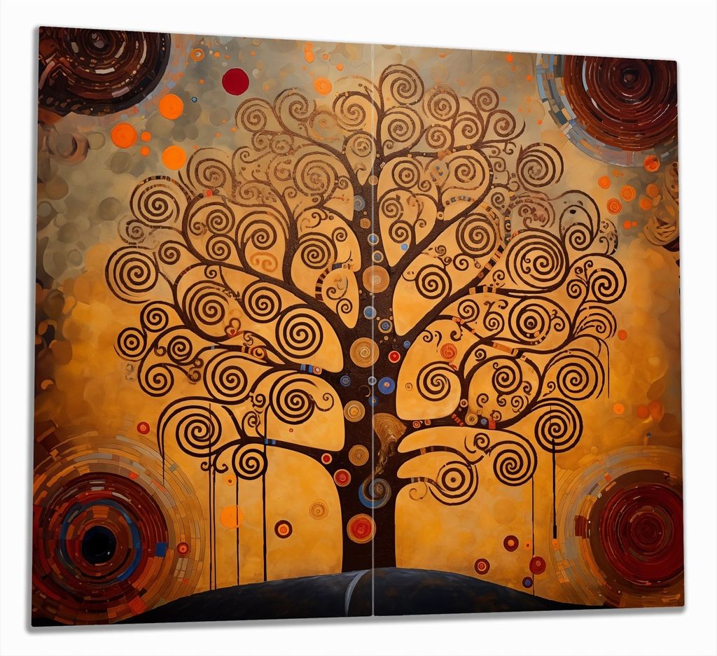 Wallario Herdabdeckplatte aus Glas, Größe 60 x 52 cm 2-teilig, Motiv Baum des Lebens