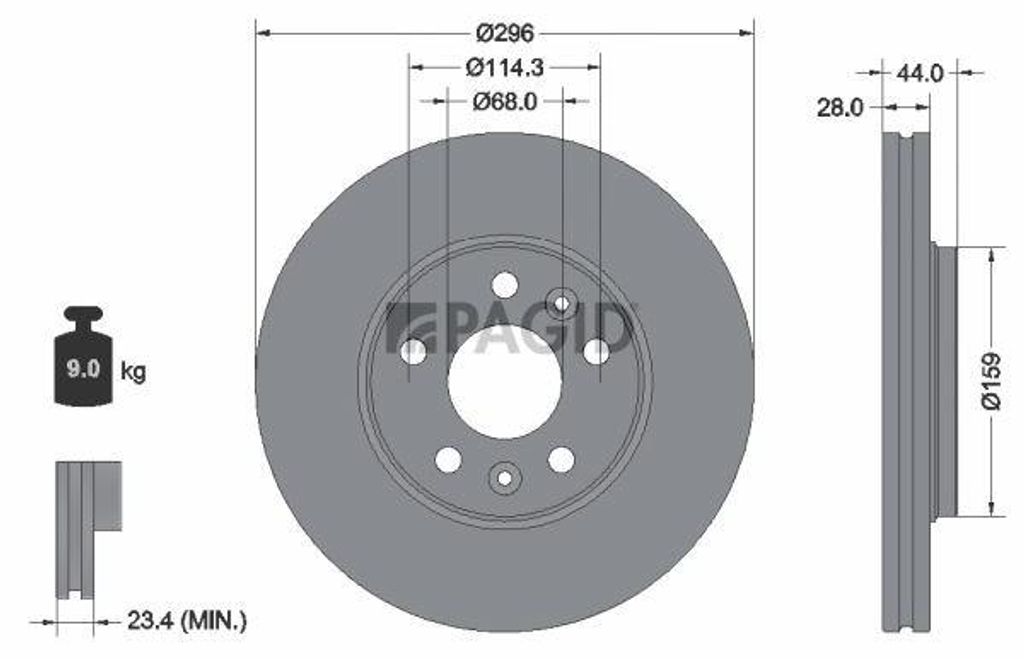 PAGID Bremsscheibe Vorne für OPEL Vivaro B Combi (X82) 296mm 55688NC