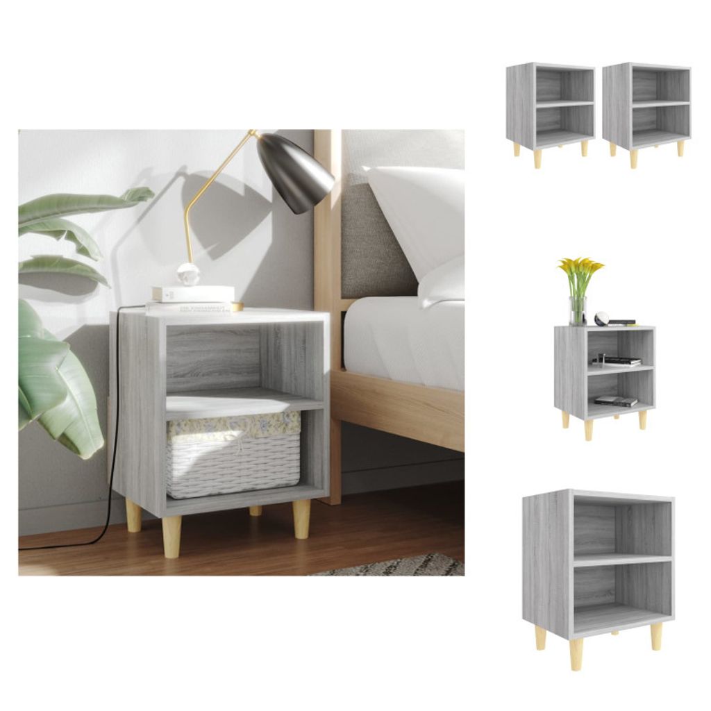 vidaXL Nachttische mit Massivholz-Beinen 2 Stk. Grau Sonoma 40x30x50cm - Nachttische