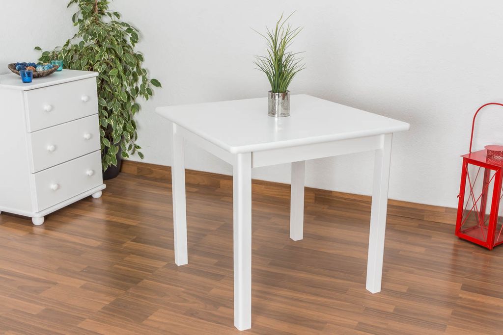Massivholz Esstisch 80x80 cm Kiefer, Farbe: Weiß