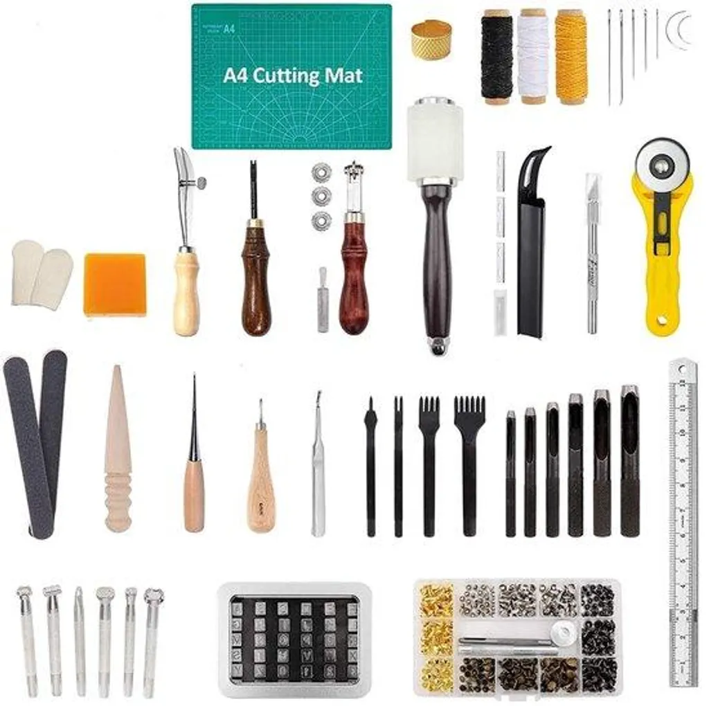 Trousse à outils en cuir complète 12 pièces pour projets de bricolage