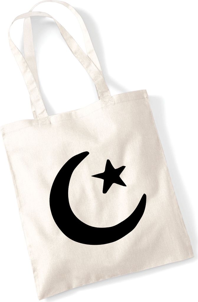 Huuraa Jutebeutel Halbmond und Stern Islam 10 Liter Natural Baumwolle Tasche Geschenkidee