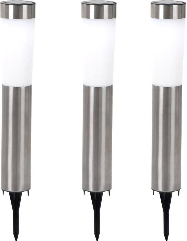 3er Set LED Solarleuchte, Edelstahl, Erdspieß, H 56 cm Produktbild 