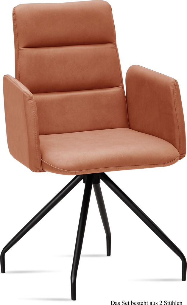 Armlehnstuhl (2er-Set) Devora 52x92x60 Schwarz/Cognac