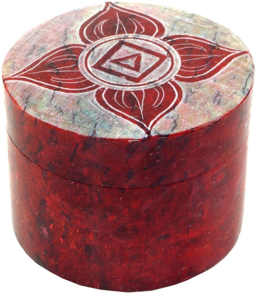 Dose aus Speckstein, Chakra Schmuckdöschen - Wurzelchakra, Rot, 4*5*5 cm, Dosen, Boxen & Schatullen