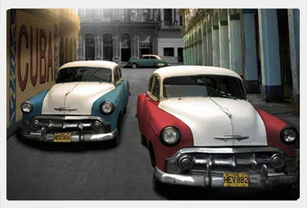Affiche Cuba voiture de collection cadre MDF blanc et vitre acrylique