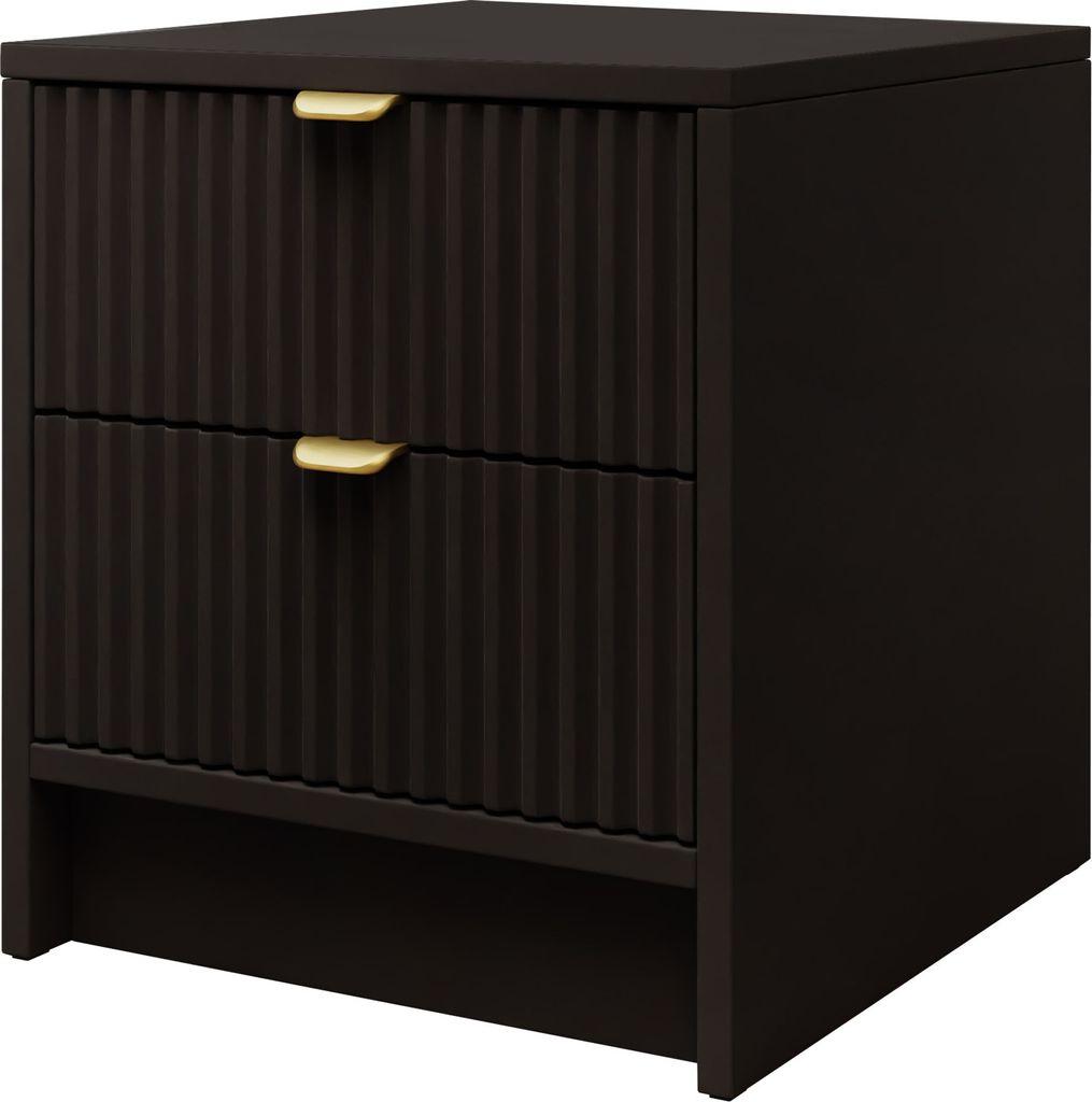 MIRJAN24 Nachttisch Tireno 2SZ, Nachtschrank mit zwei Schubladen, Aluminiumgriff in der Farbe Gold (Farbe: Schwarz Molet)