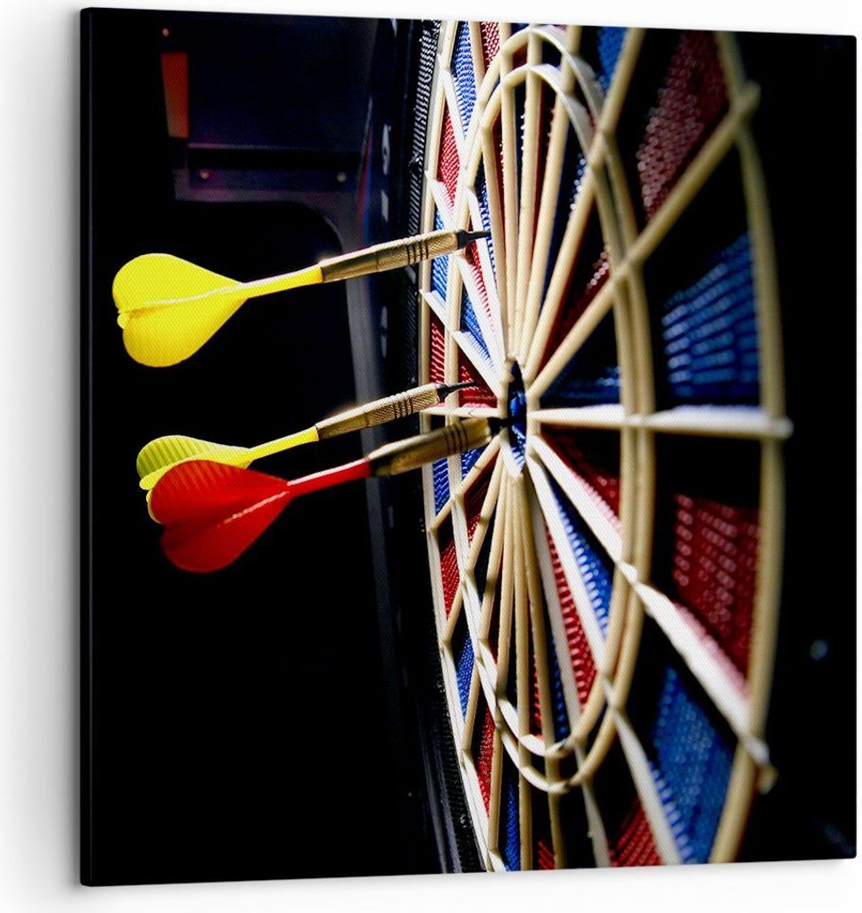 Bild auf Leinwand - Leinwandbild - Pfeil Darts Spaß Schild - 50x50cm - Wand Bild - Wanddeko - Leinwanddruck - Bilder - Kunstdruck - Wanddekoration...