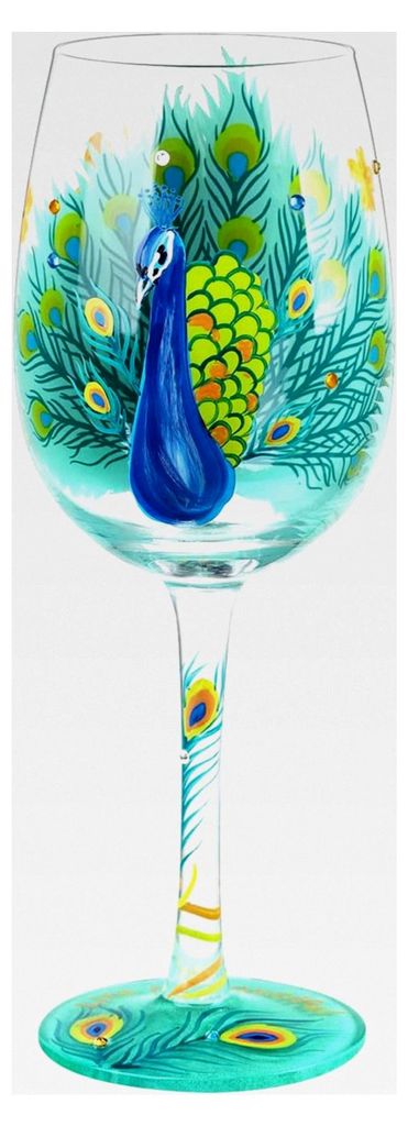 Bunte Weingläser Pfau Personalisiertes Handgemaltes Weinglas Geschenk für Frauen mit Geschenkbox, 15oz