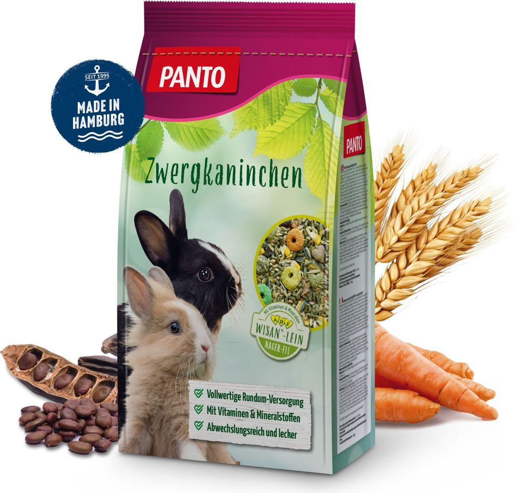 PANTO Zwergkaninchenfutter 5 x 1kg - Mit Pellets & Körnern für Zwerkaninchen