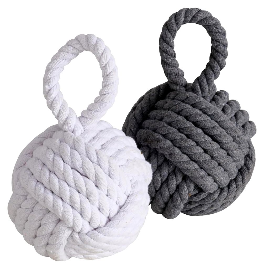 Türstopper Jute Knoten 2er Set 14 cm - grau und weiß - Türpuffer Kugel aus Strick im maritimen Design