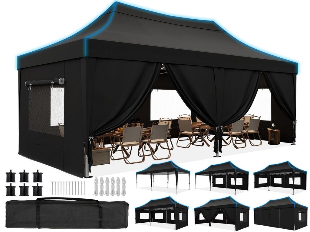 Quictent Pavillon 3x6m Faltpavillon Wasserdicht Stabil mit 6 Seitenteilen Partyzelt Pop Up Camping Pavillon Gartenzelt Gartenpavillon für Garten,P...