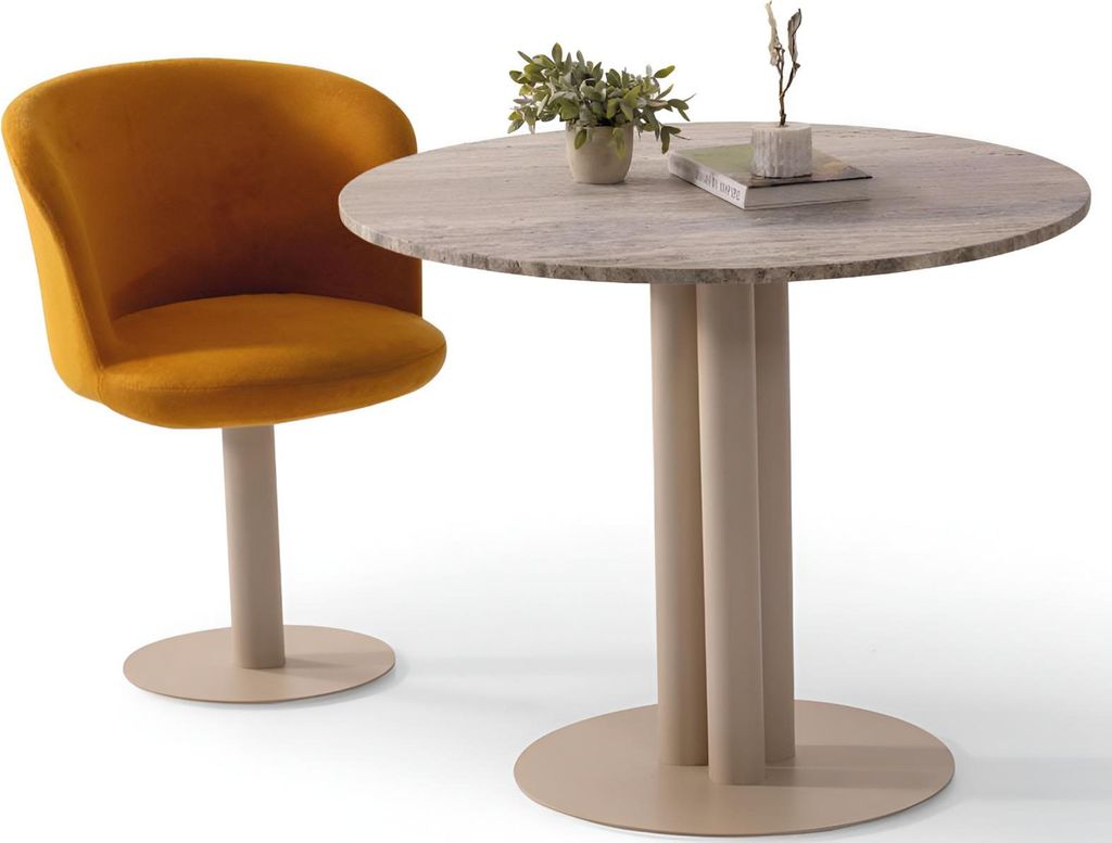 Stilvolle Esszimmergarnitur Designer Rundtisch Edler Sitzstuhl 2tlg