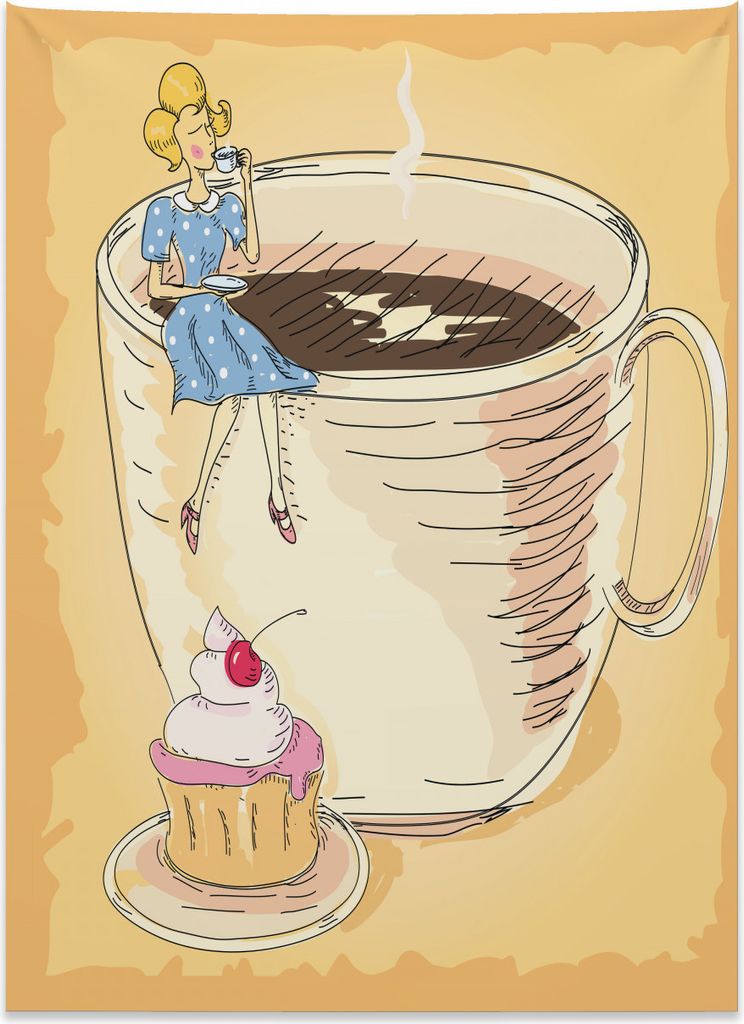 Abakuhaus Dessert Wandteppich, Gigantische Kaffeetasse aus Weiches Mikrofaser Stoff Kein Verblassen Klare Farben Waschbar, 110 x 150 cm, Mehrfarbig...